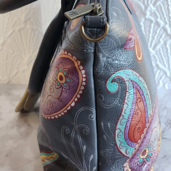 ANUSCHKA SUNSET PAISLEY HAND PAINTED LEATHER HANDBAG WITH CROSSBODY STRAP NEW - Picture 4 of 14